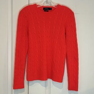 Polo Ralph Lauren Neon Orange Cashmere Cable Knit Crew Sweater S